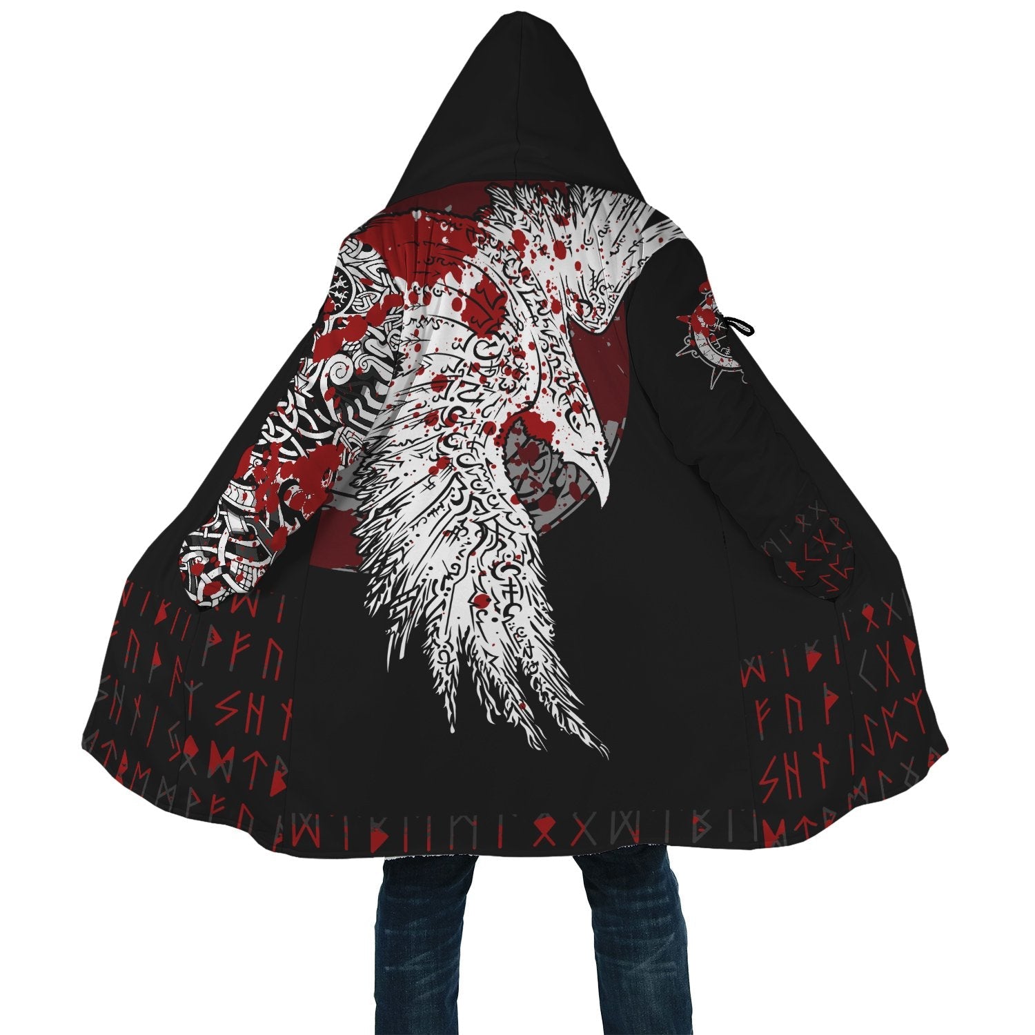 Viking Hooded Coat Mystical Raven Tattoo Style Blood