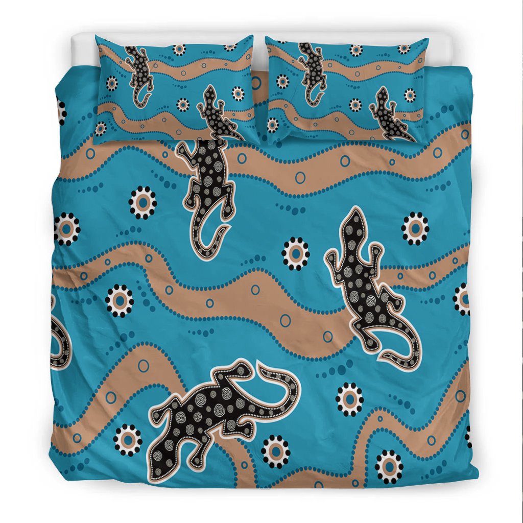 Aboriginal Bedding Set - Aboriginal Lizard in Blue Style