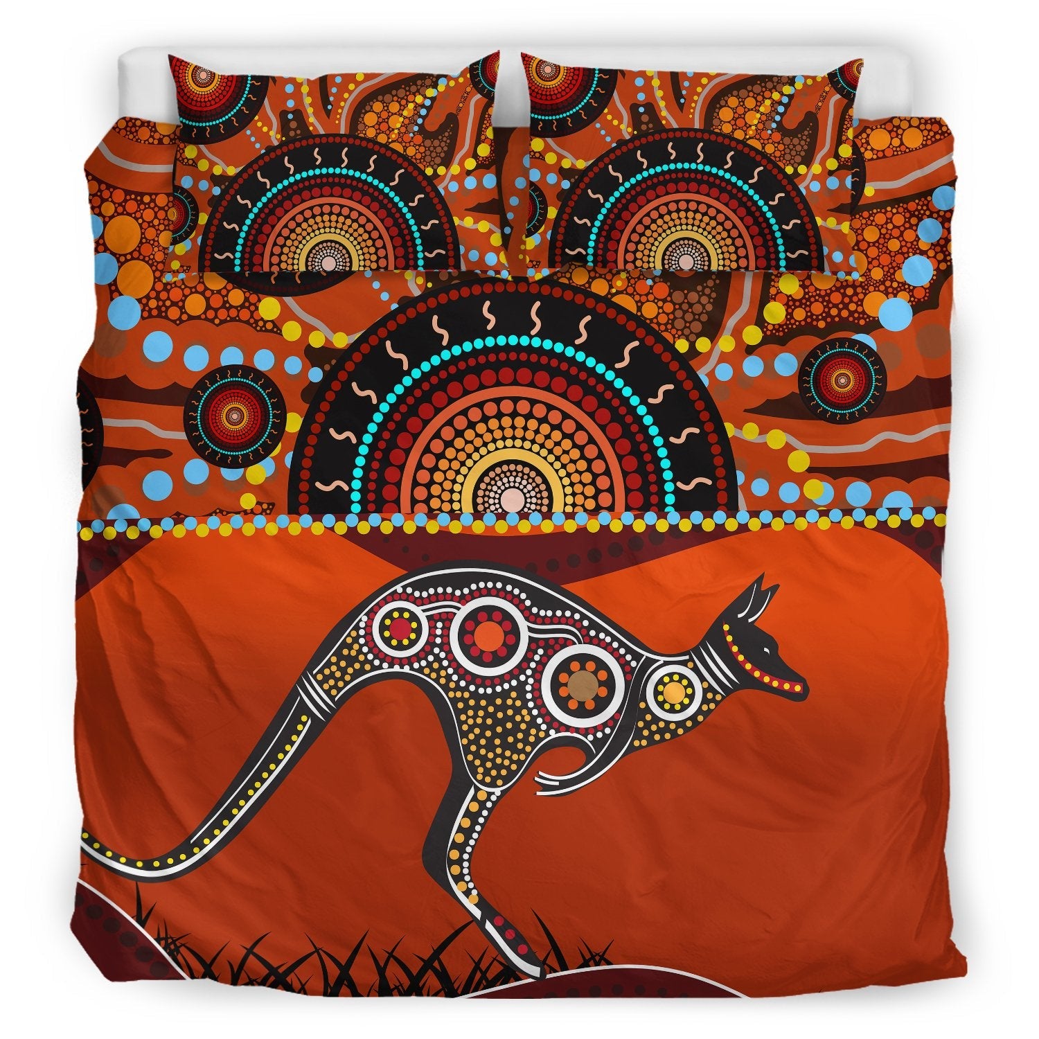 Aboriginal Bedding Set - Kangaroo With Dot Painting