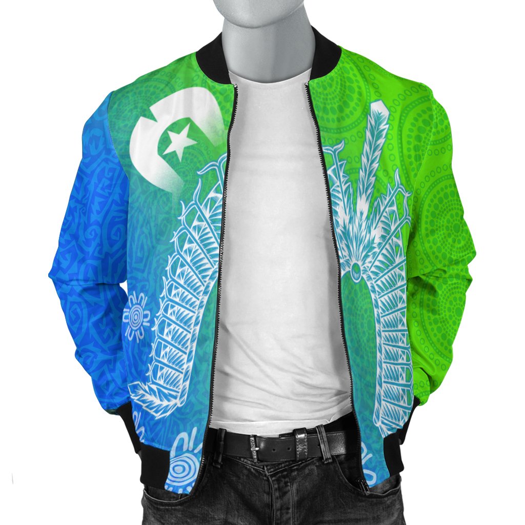 Torres Strait Islander Men Bomber Jacket - Dhari Mask Ocean Style