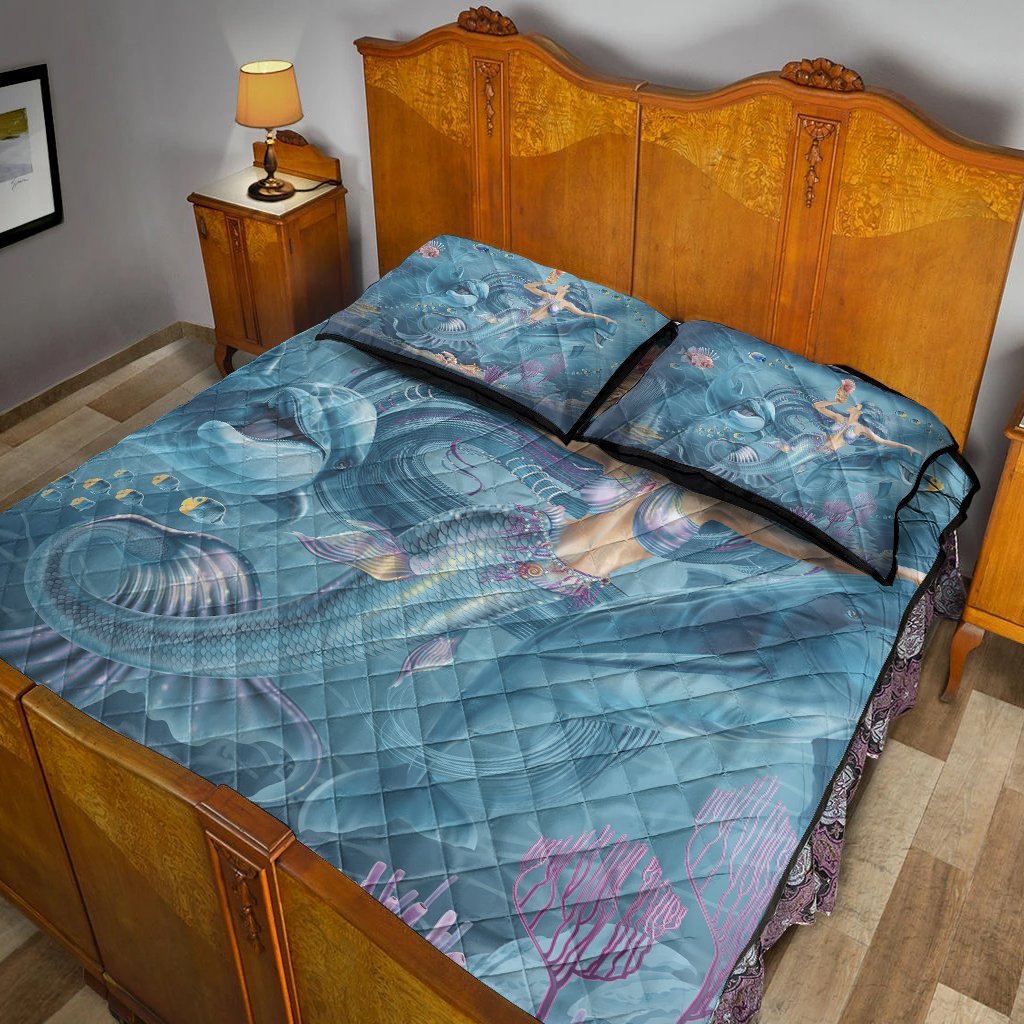Quilt Bed Set - Australia Beautiful Mermaid With Dolphin