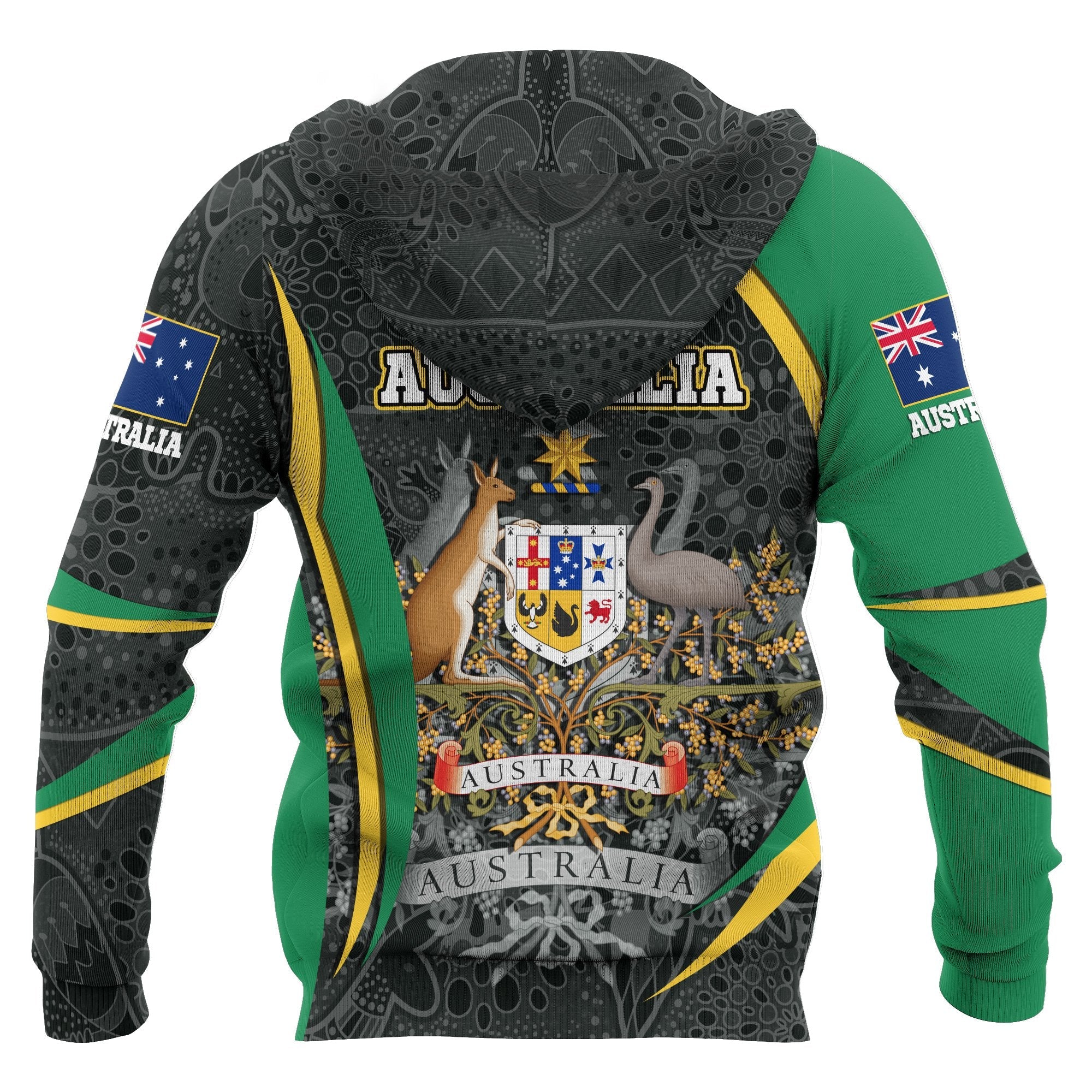 Aboriginal Zip Hoodie - Australian Coat of Arms - Aussie Spirit (Green) 