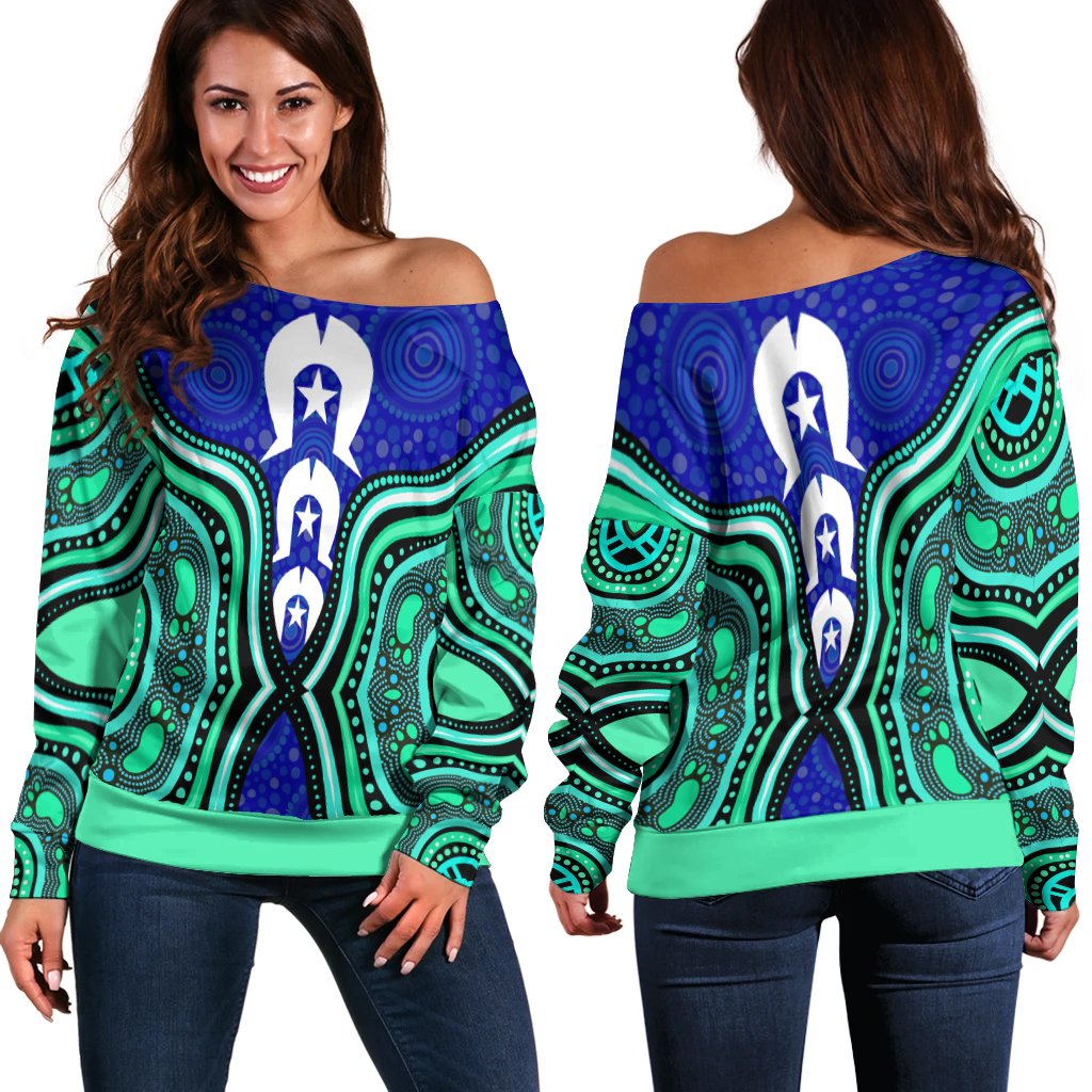 Torres Strait Women's Off Shoulder Sweater - Torres Strait Symbol And Aboriginal Patterns