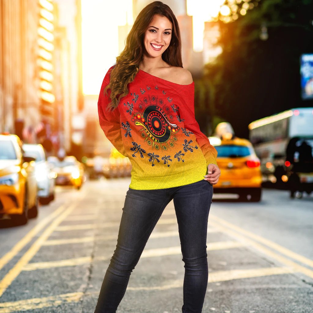 Aboriginal Women's Off Shoulder Sweater - Circle Pattern