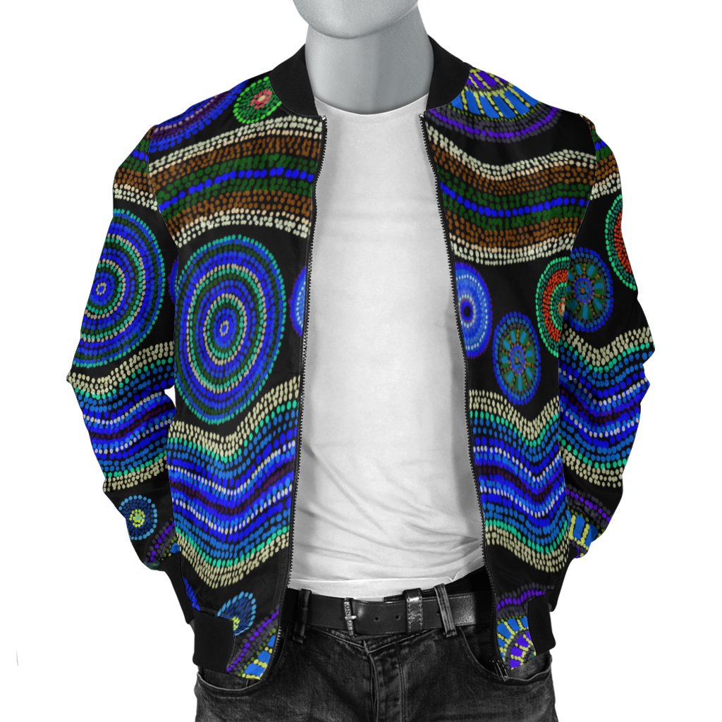 Bomber Jacket - Aboriginal Dot Unique Style Blue