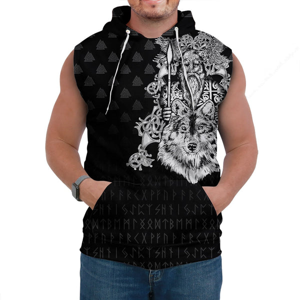 Viking Sleeveless Hoodie Old Norse Odin Tattoo Style Ver02