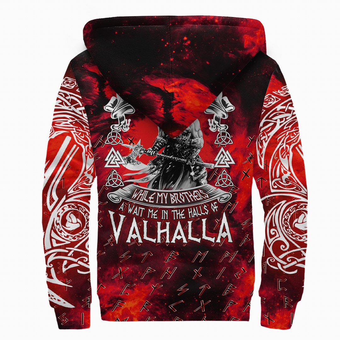 Viking Sherpa Hoodie I Do Not Fear Death While My Brothers Await Me In The Halls of Valhalla