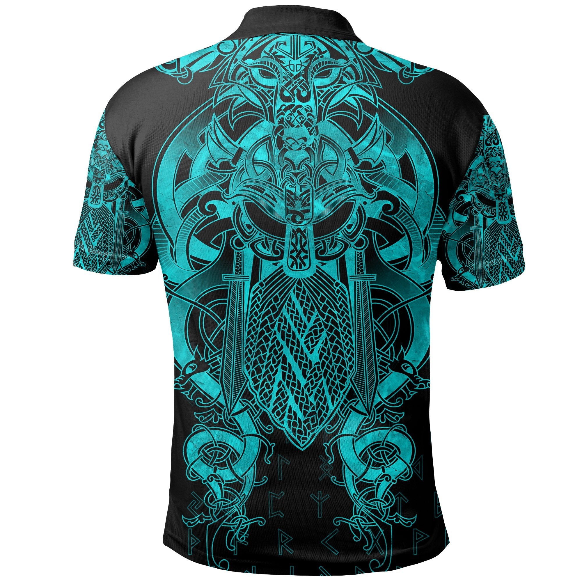 Viking Polo Shirt Fenrir & Tyr Tattoo Blue Version