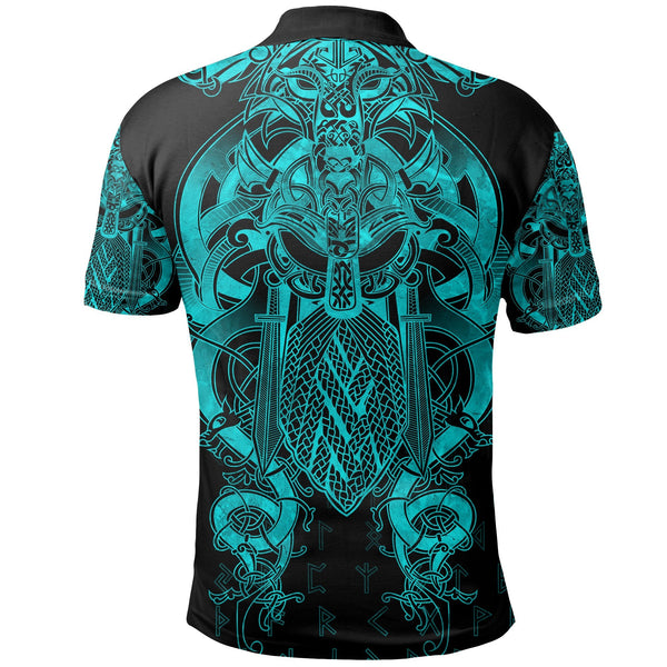 Viking Polo Shirt Fenrir & Tyr Tattoo Blue Version