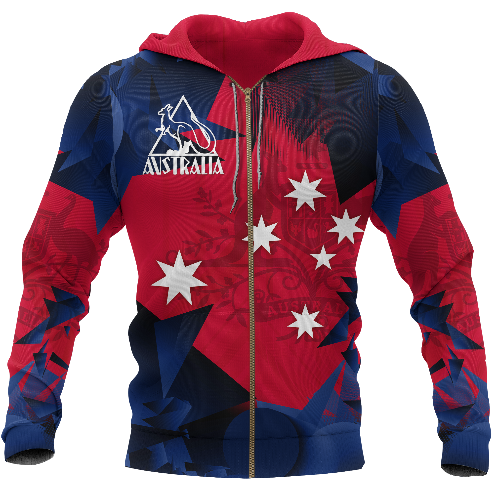 Zip Hoodie - Coat Of Arms Hoodie Southern Cross Kangaroo Symbol Unisex