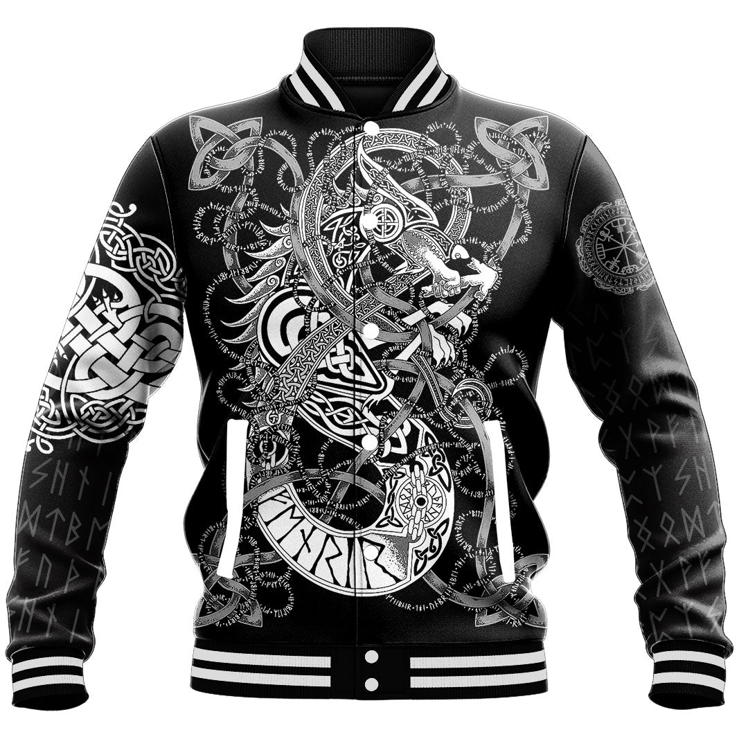 Viking Baseball Jacket Viking Fenrir Wolf Tattoo Style