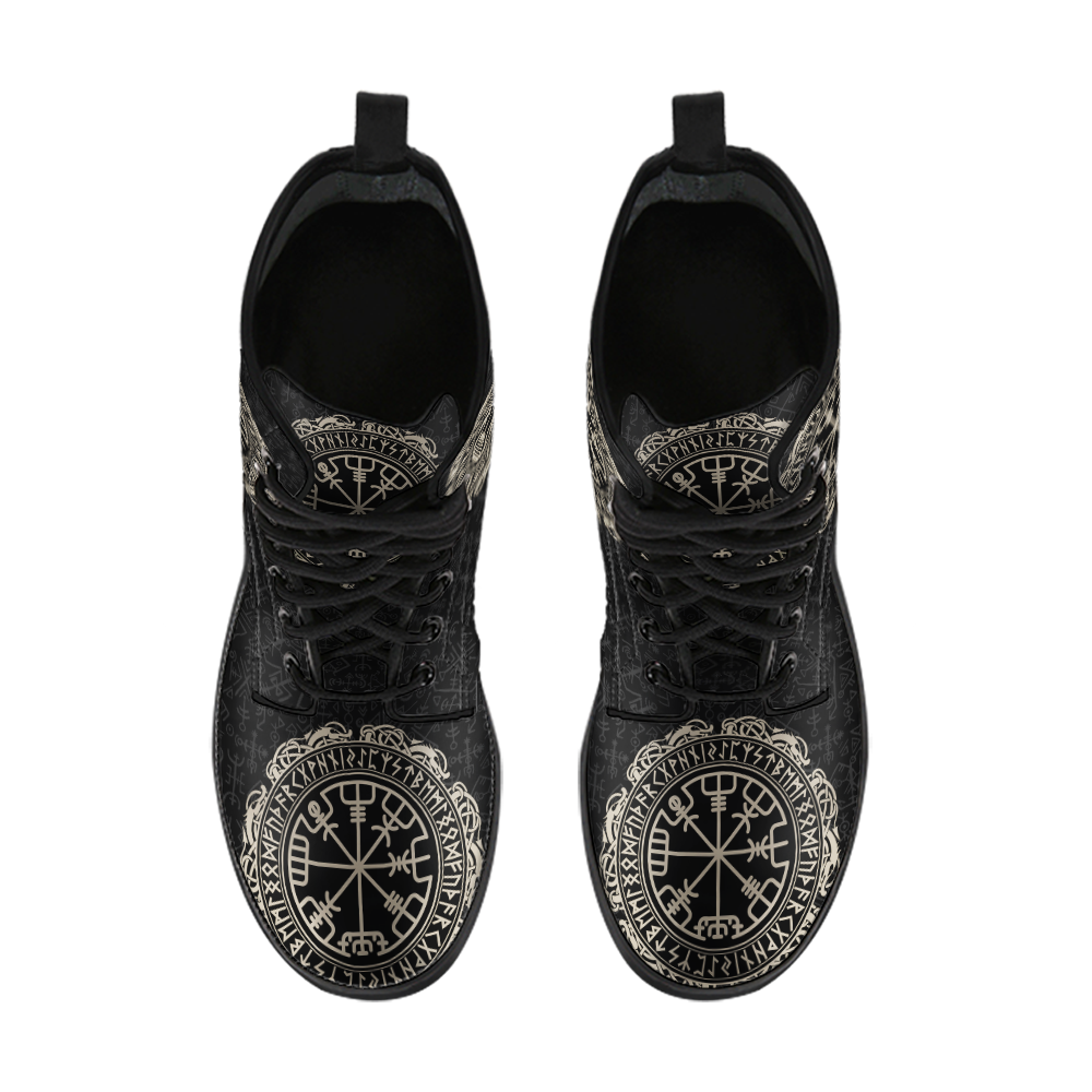 Viking Leather Boots Vegvisir Symbol Rune Circle with Futhark