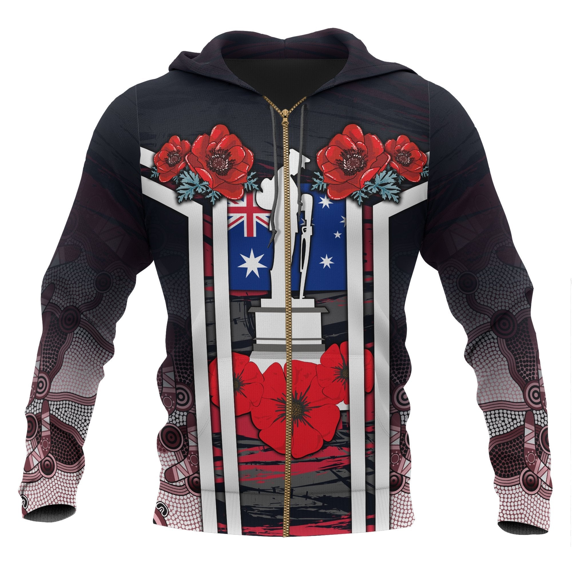 Zip Hoodies Anzac Day 2022, Poppy Flowerss Dot Painting