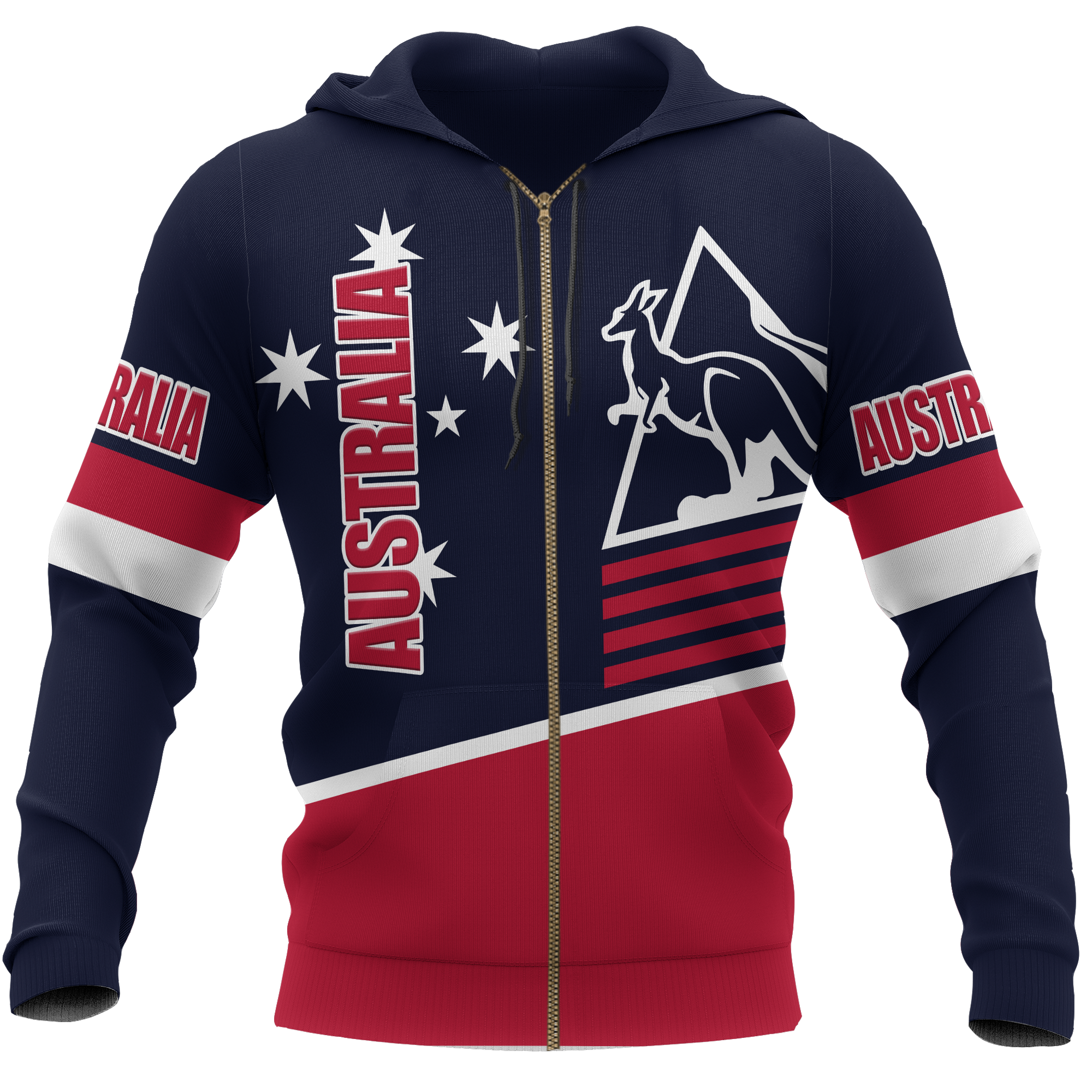 Zip Hoodie - Kangaroo Symbol Hoodie Aussie Southern Cross