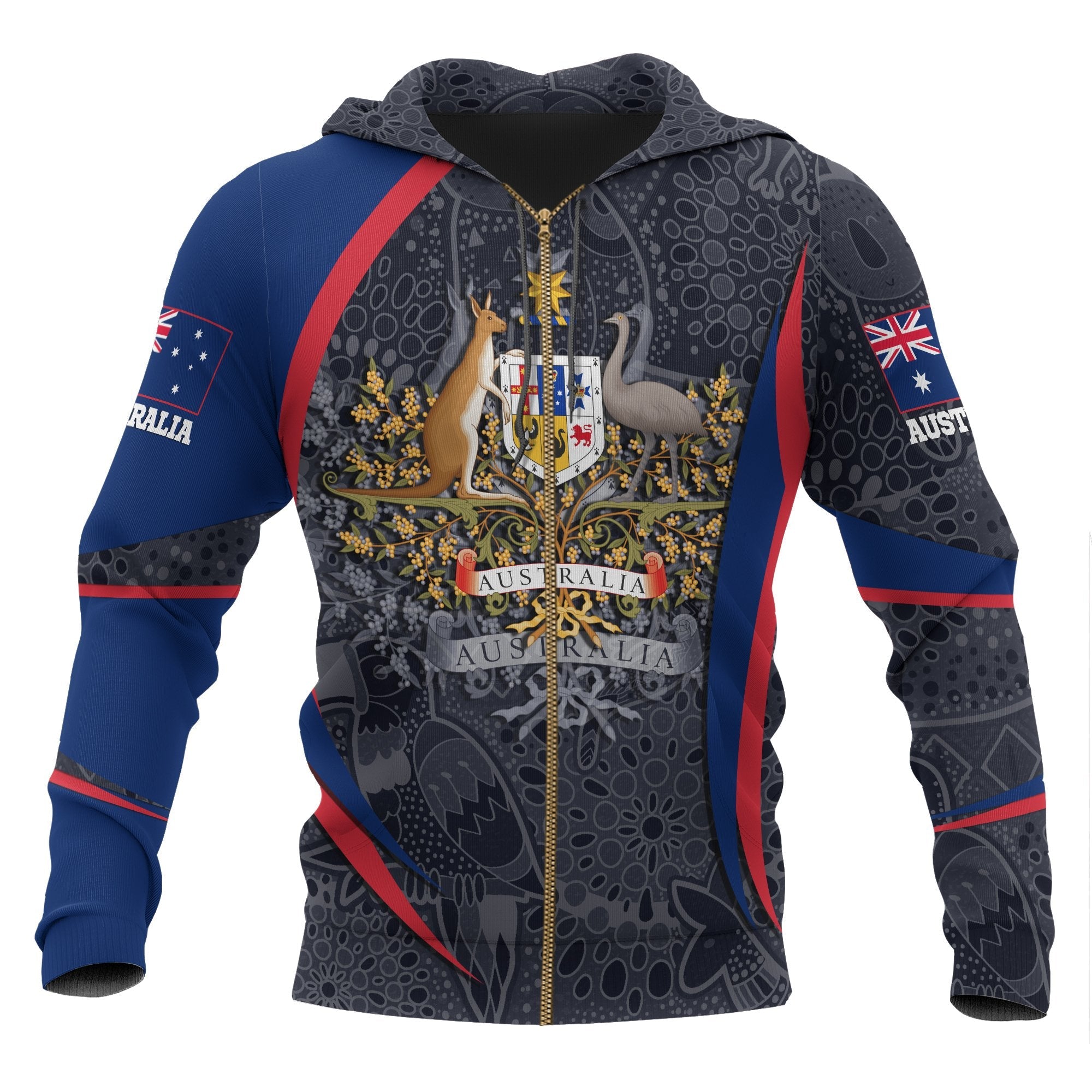 Aboriginal Zip Hoodie - Australian Coat of Arms - Aussie Spirit