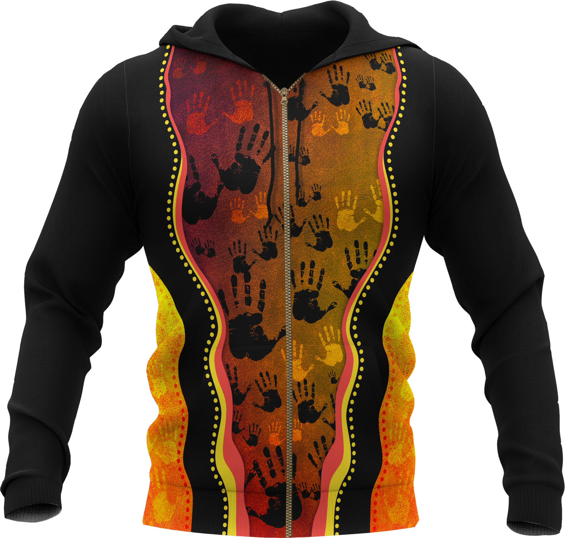 Aboriginal Zip Hoodie - Aboriginal Rock Painting Hand Art Golden Style