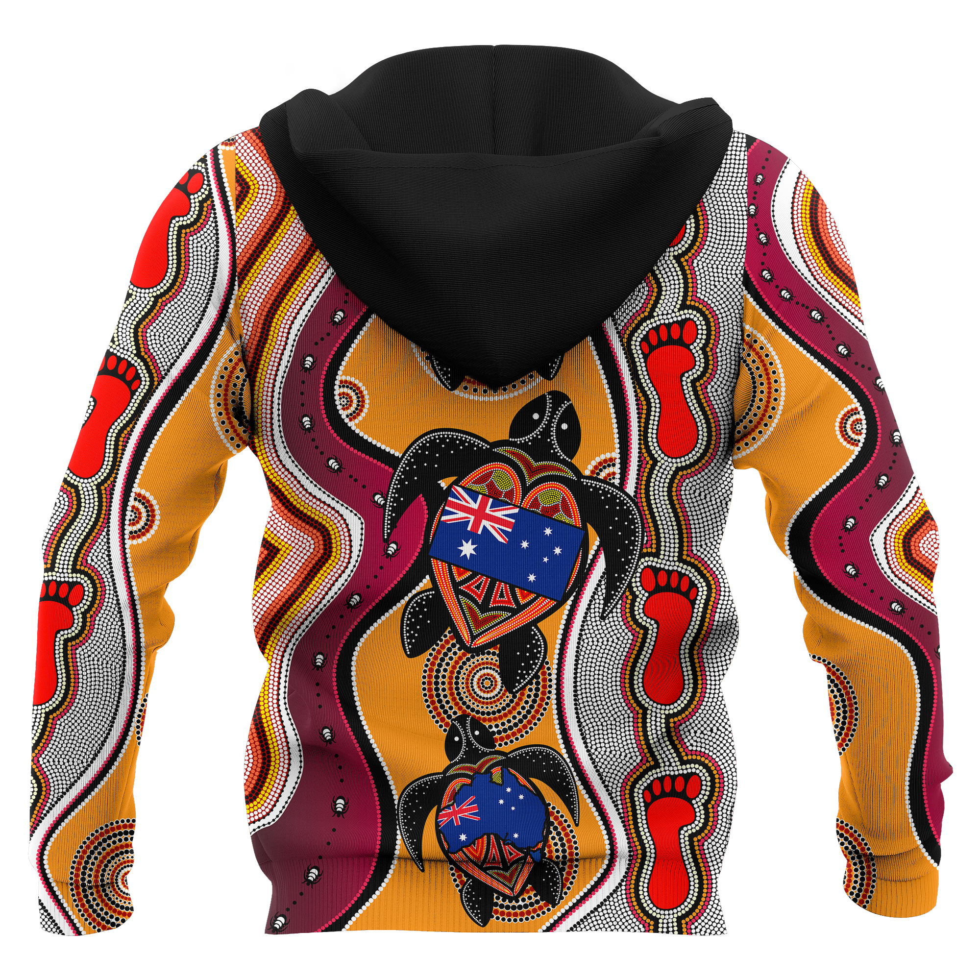 Aboriginal Zip Hoodie - Turtle Patterns Aus Flag Footprint Dot Painting