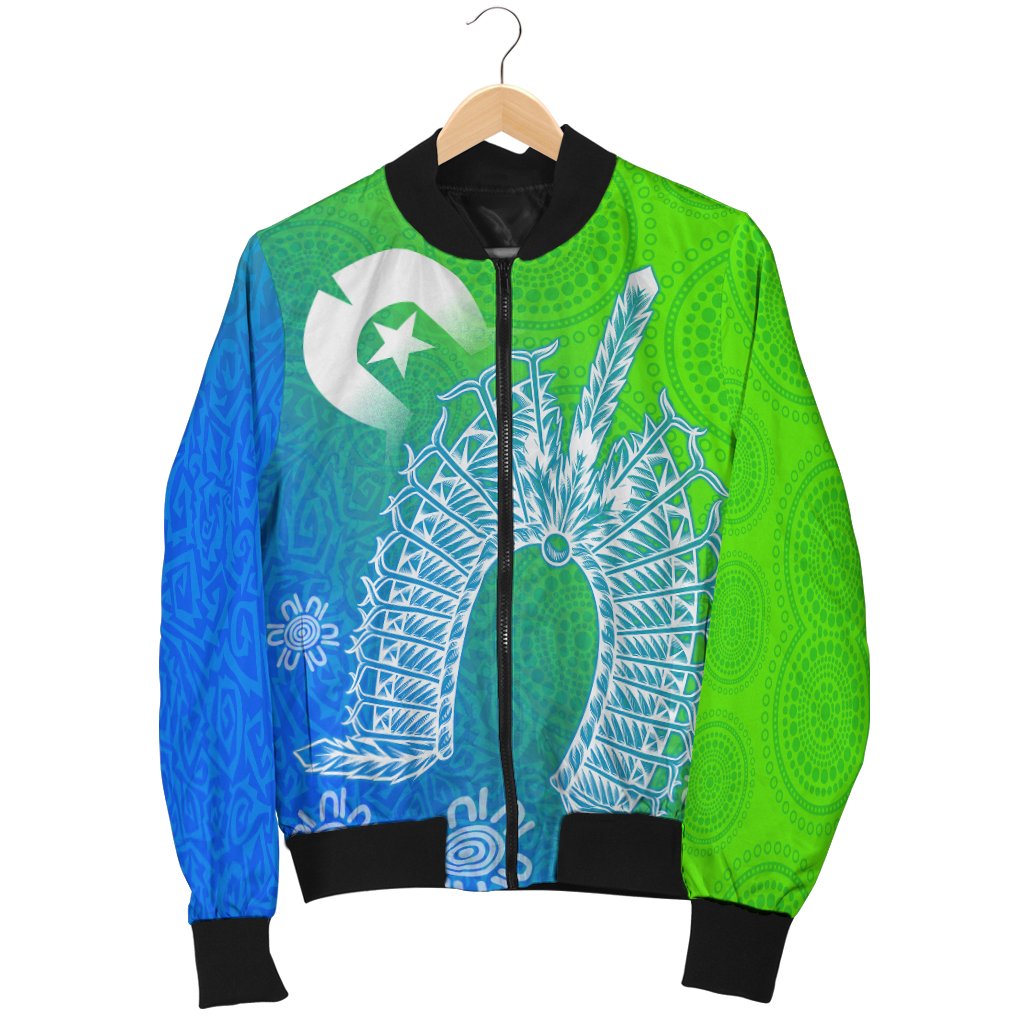 Torres Strait Islander Men Bomber Jacket - Dhari Mask Ocean Style