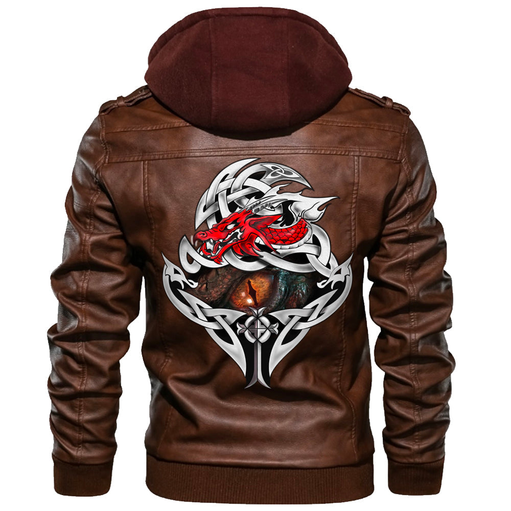 Viking Valknut Zipper Leather Jacket Dragon's Eye