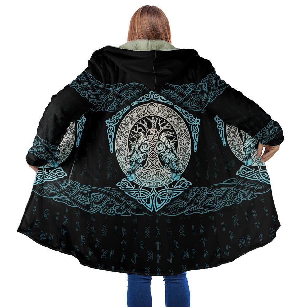 Viking Hooded Coat Silver Thunder Tree Of Life Fleece 