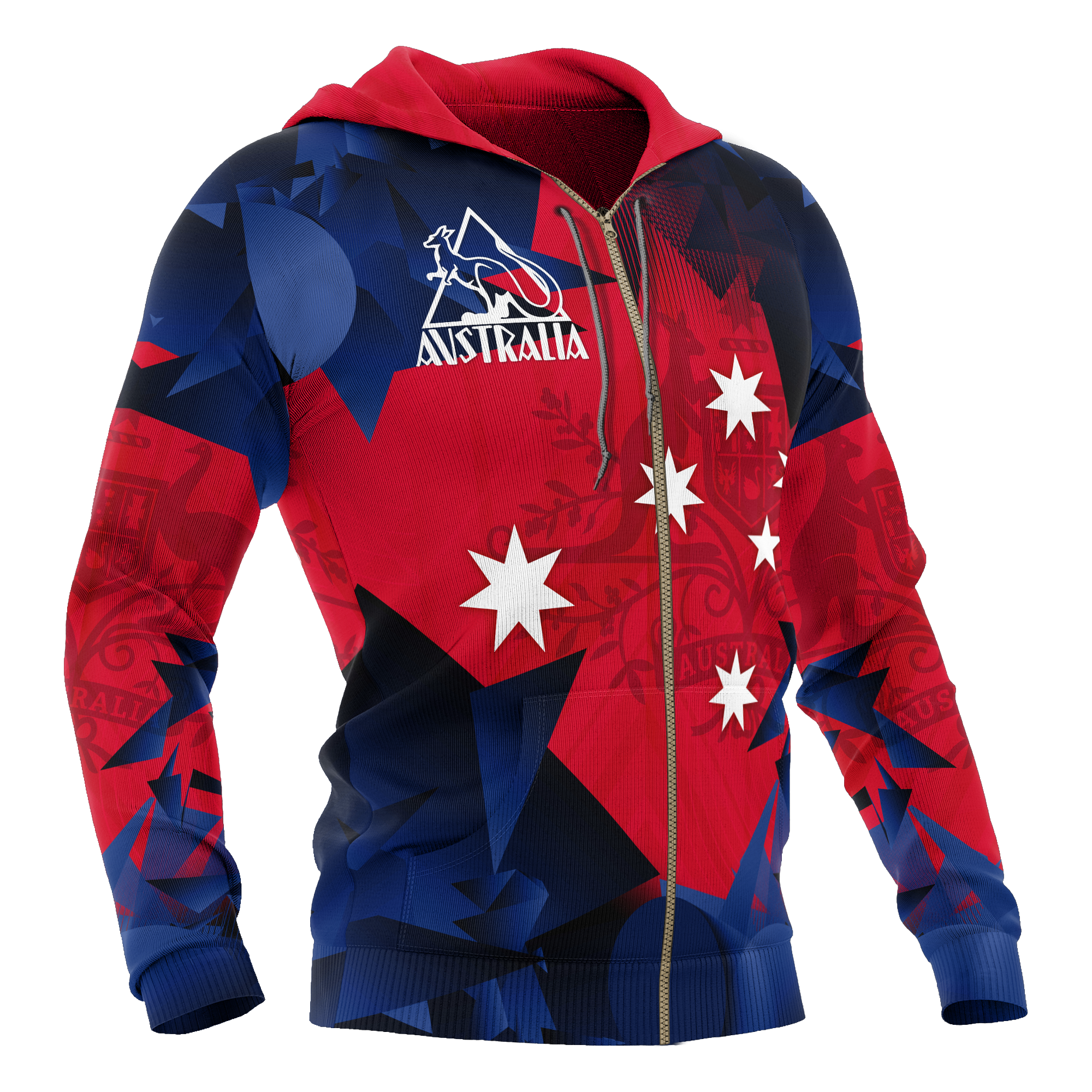 Zip Hoodie - Coat Of Arms Hoodie Southern Cross Kangaroo Symbol Unisex