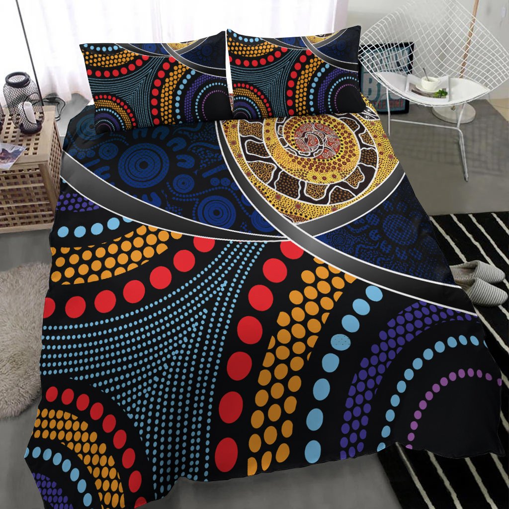 Australia Bedding Set - Aboriginal Dot Panting Art With Snake