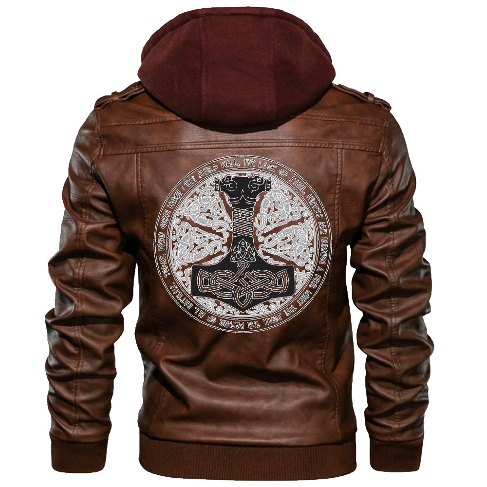 Viking Valknut Zipper Leather Jacket Thor Hammer Mjlnir