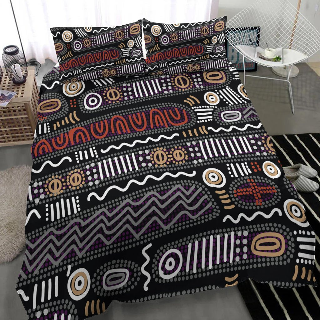 Aboriginal Bedding Set - Aboriginal Style Tribal Black Mythology