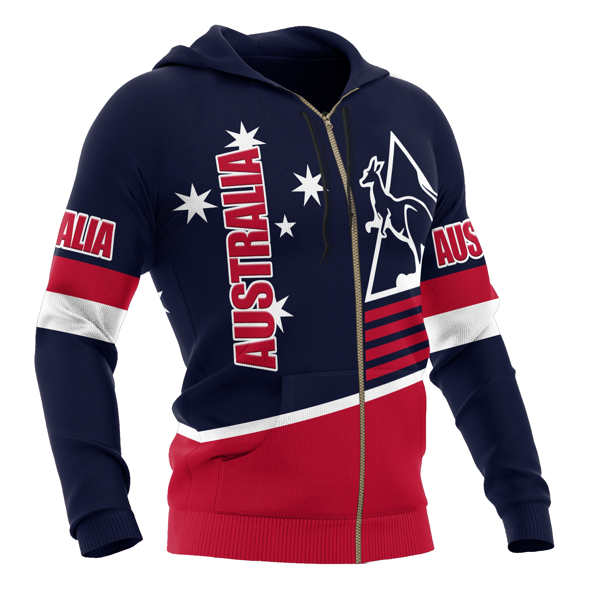 Zip Hoodie - Kangaroo Symbol Hoodie Aussie Southern Cross