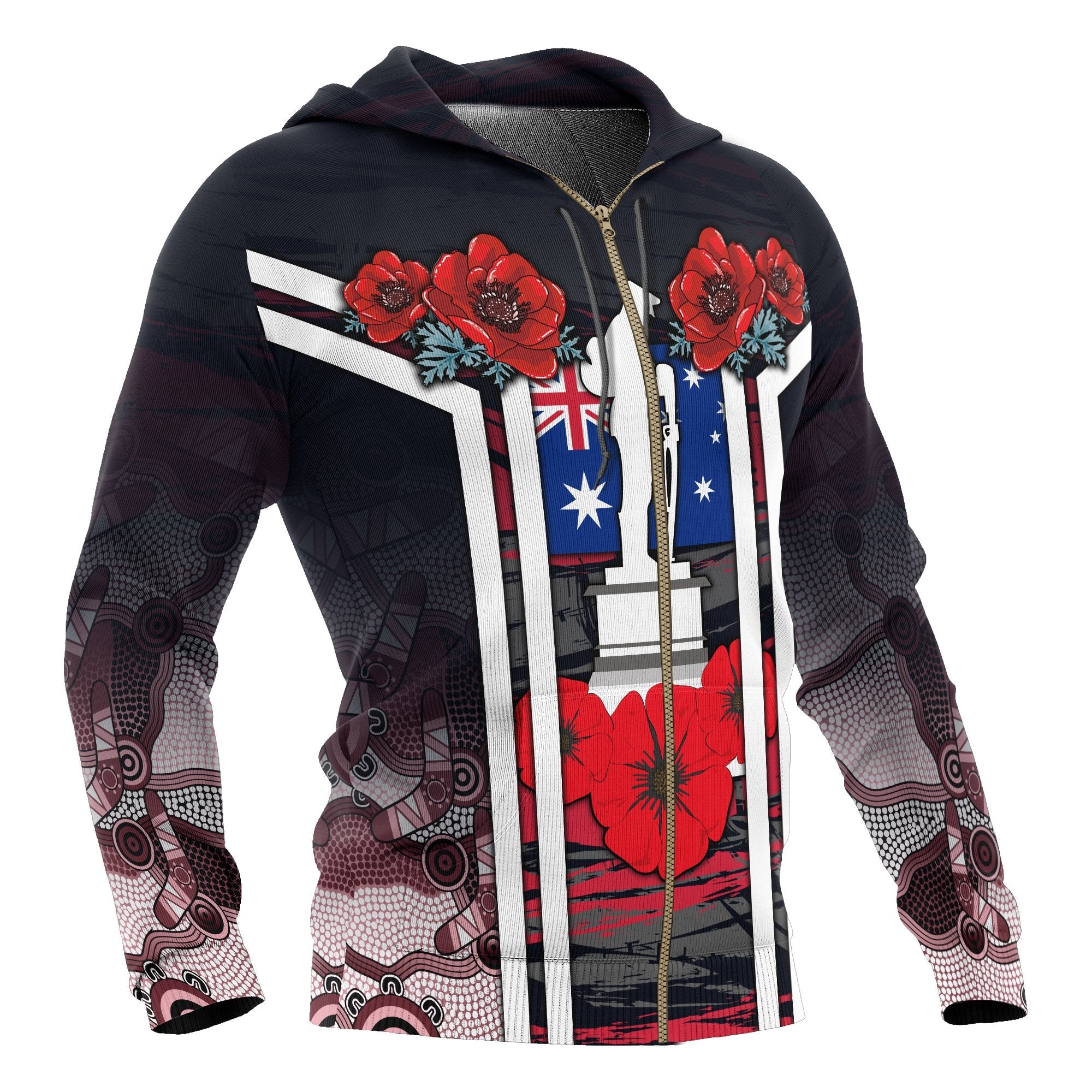 Zip Hoodies Anzac Day 2022, Poppy Flowerss Dot Painting