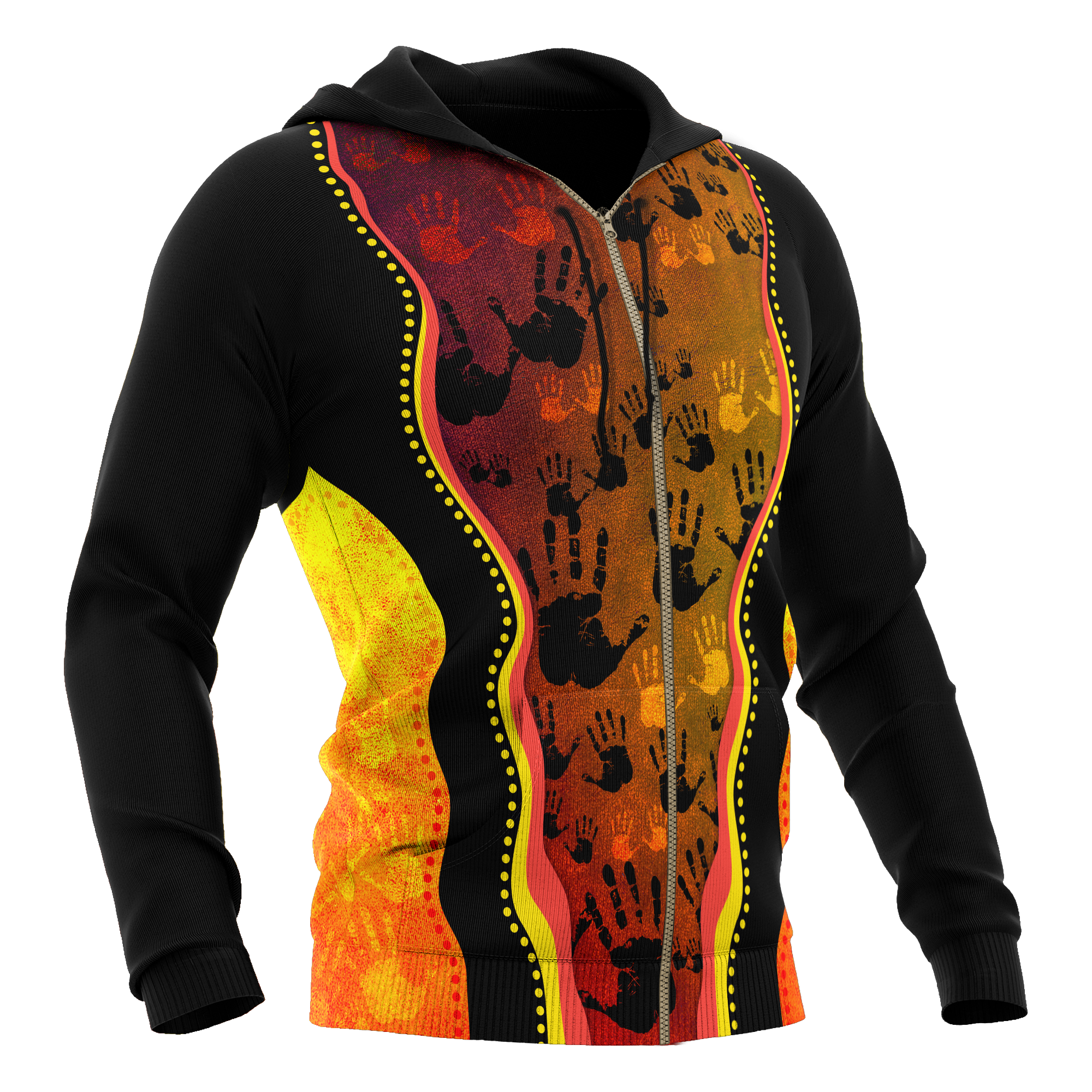 Aboriginal Zip Hoodie - Aboriginal Rock Painting Hand Art Golden Style