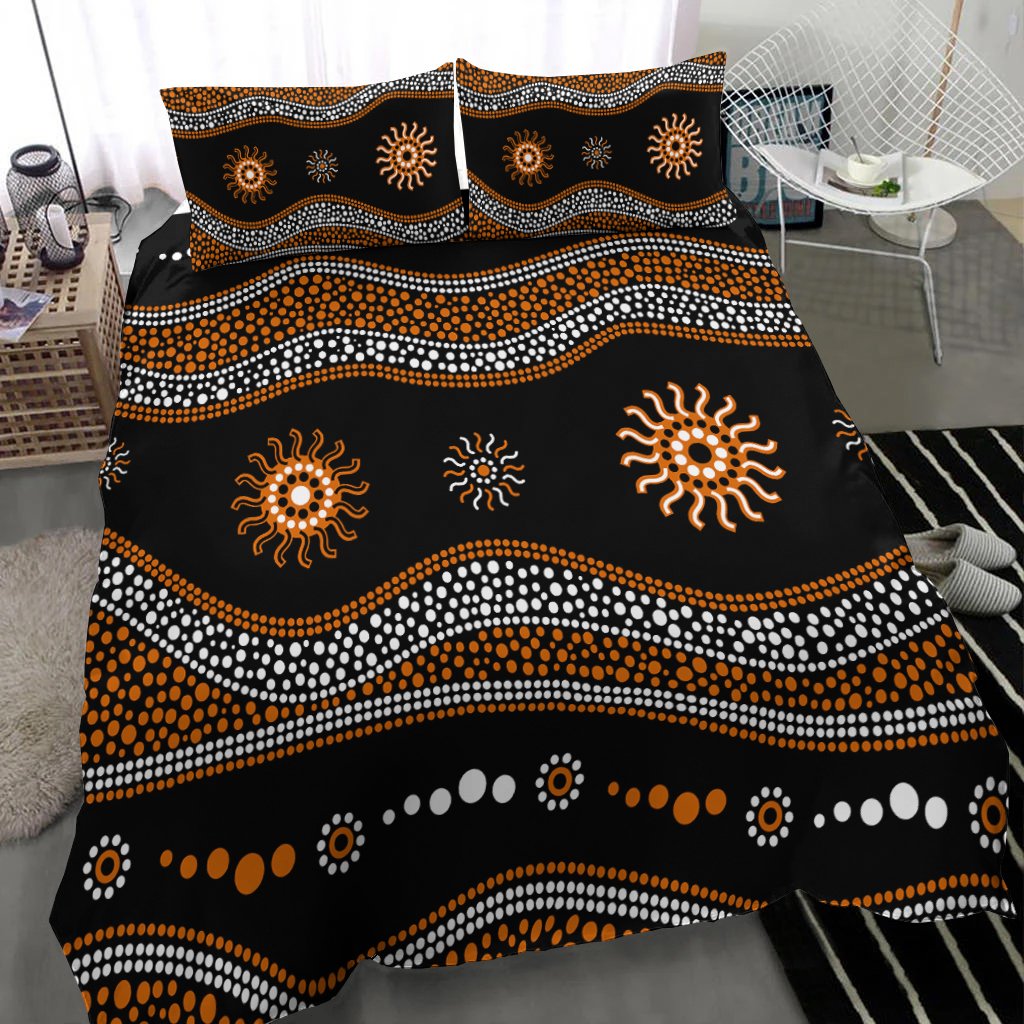 Aboriginal Bedding Set - Aboriginal Sun Tribal Black