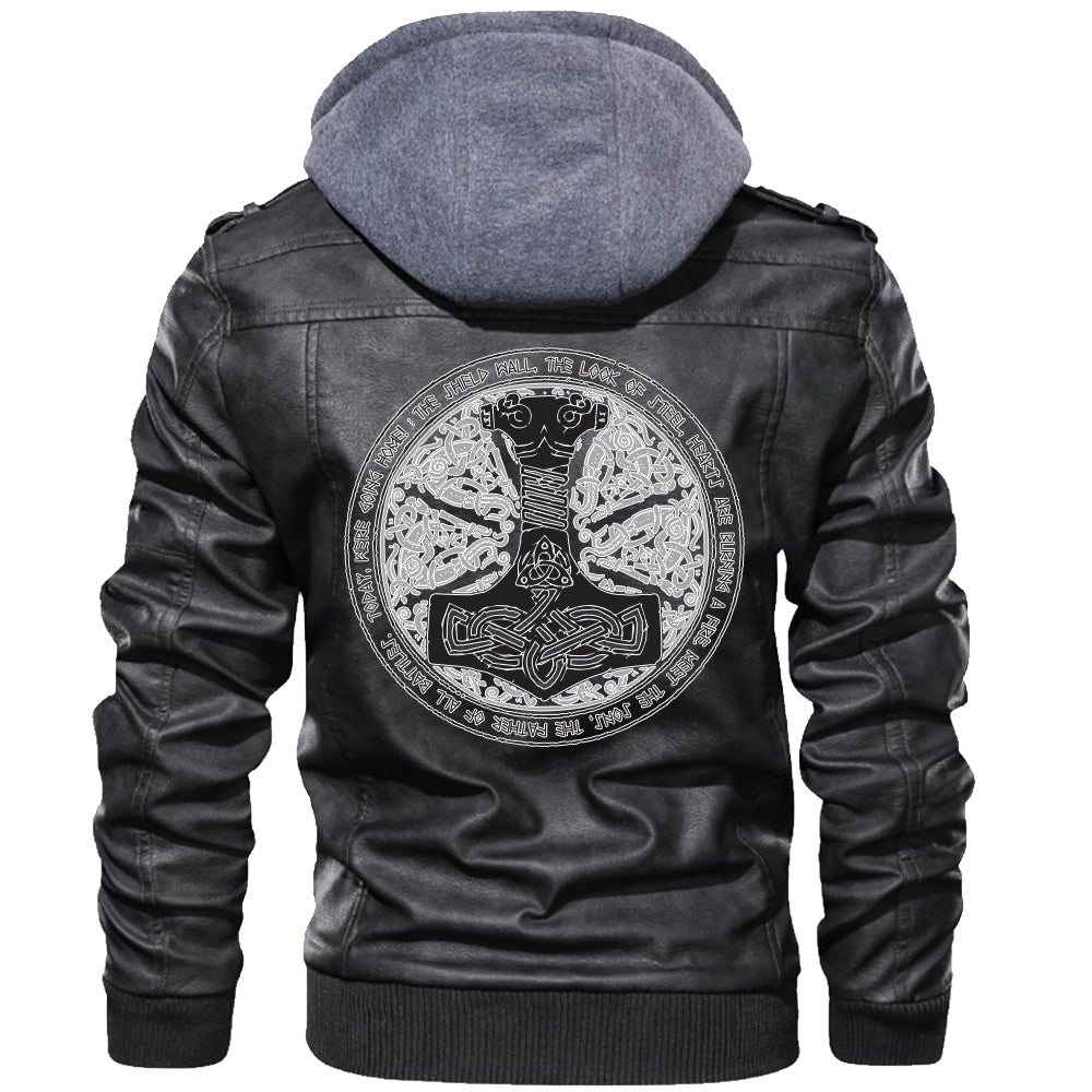 Viking Valknut Zipper Leather Jacket Thor Hammer Mjlnir