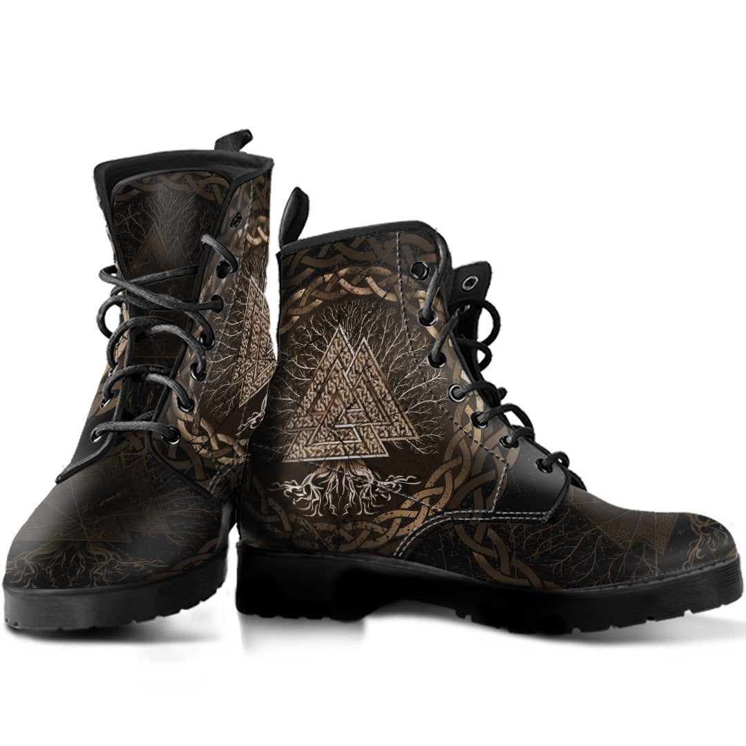 Viking Leather Boots Celtic And Valknut and Tree of Life Yggrdrasil