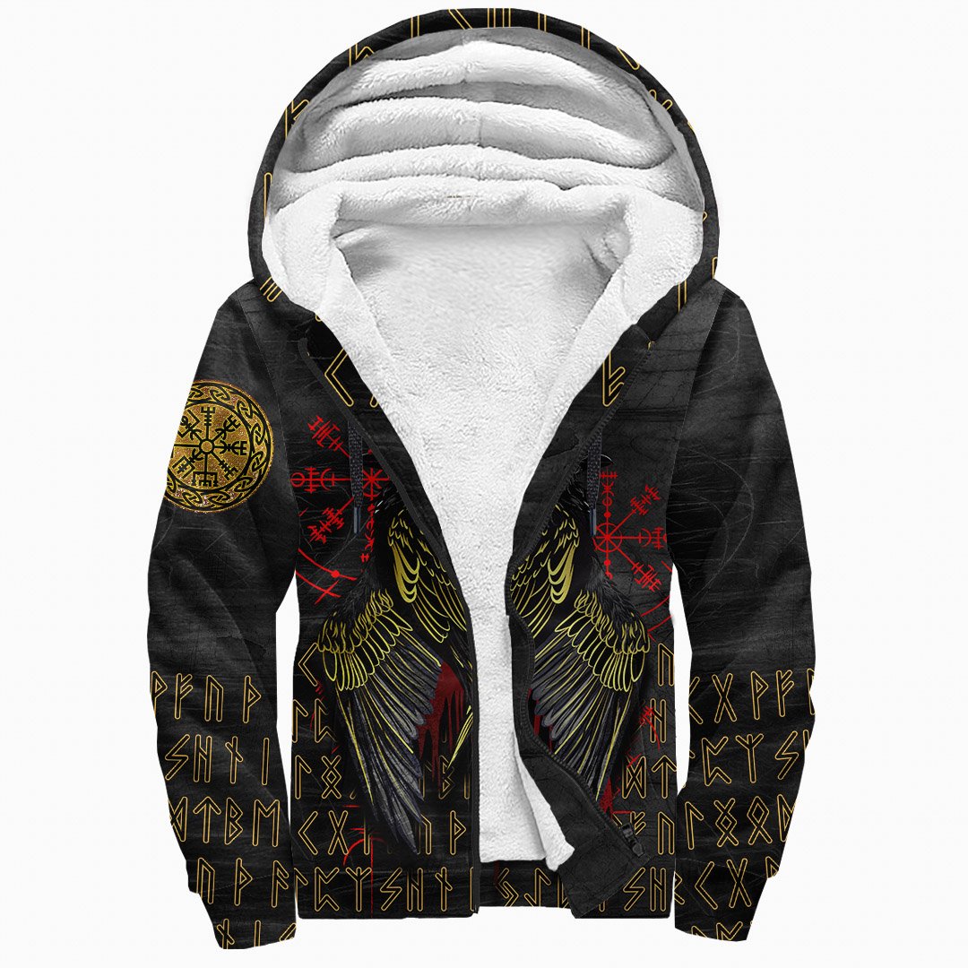 Viking Sherpa Hoodies Valknut and Ravens Tattoo