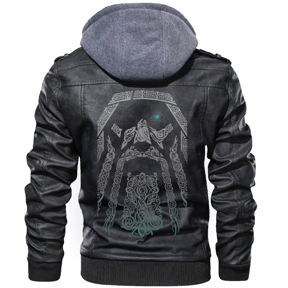 Viking Valknut Zipper Leather Jacket Odin's Eye