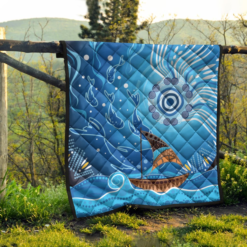 Quilt - Aboriginal View Sea With Fish And Boat