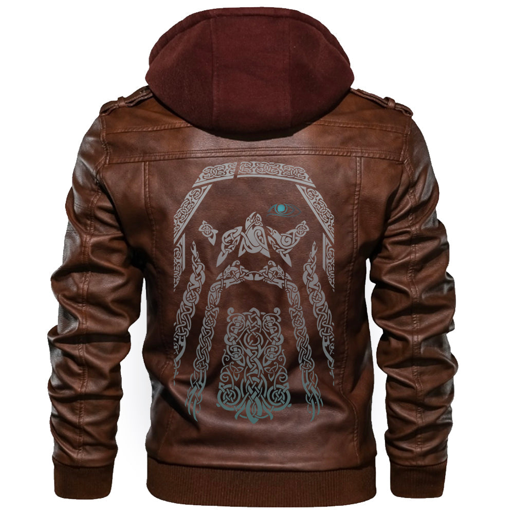 Viking Valknut Zipper Leather Jacket Odin's Eye