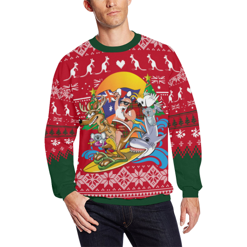 Christmas Sweatshirt - Santa Claus In Beach Koala Kangaroo