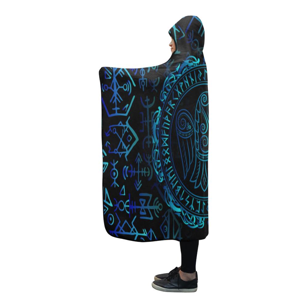 Viking Hooded Blanket Runes Raven