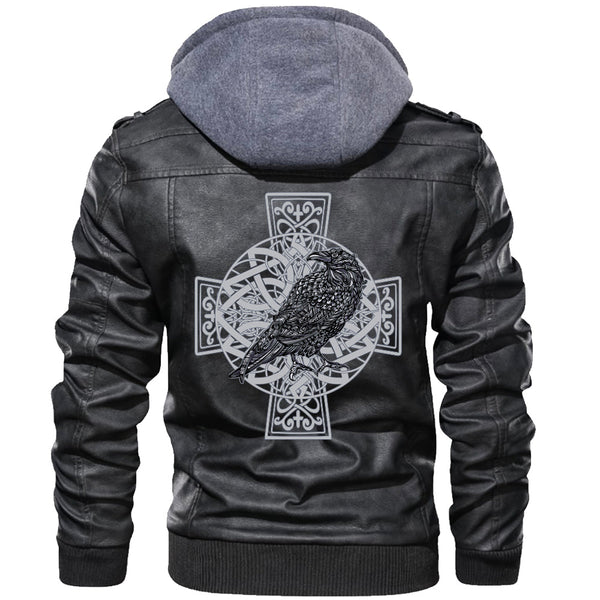Viking Valknut Zipper Leather Jacket Raven Cross