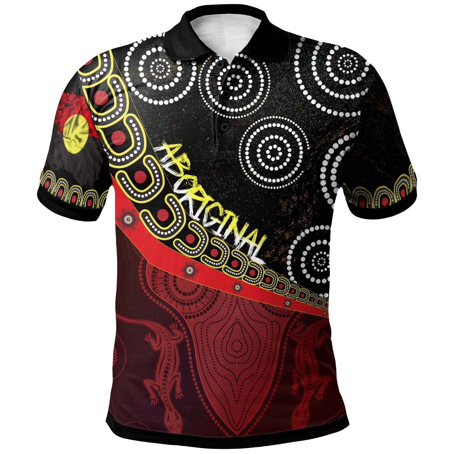 Aboriginal Polo - Flags & Dot Acrylic Paint Style Naidoc Polo Shirt