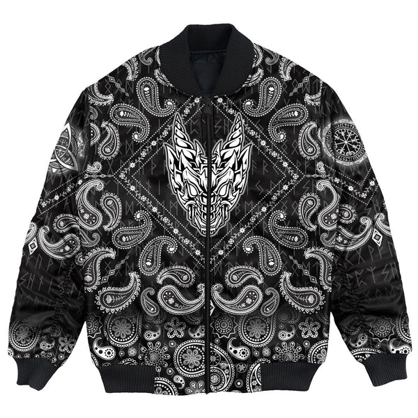 Viking Bomber Jacket Abstract Horned Dragon with Bandana Paisley Style