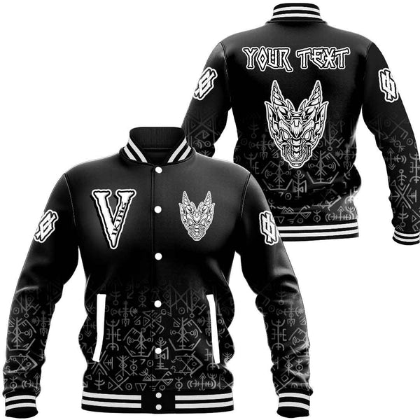 Custom Viking Baseball Jacket Abstract Horned Dragon