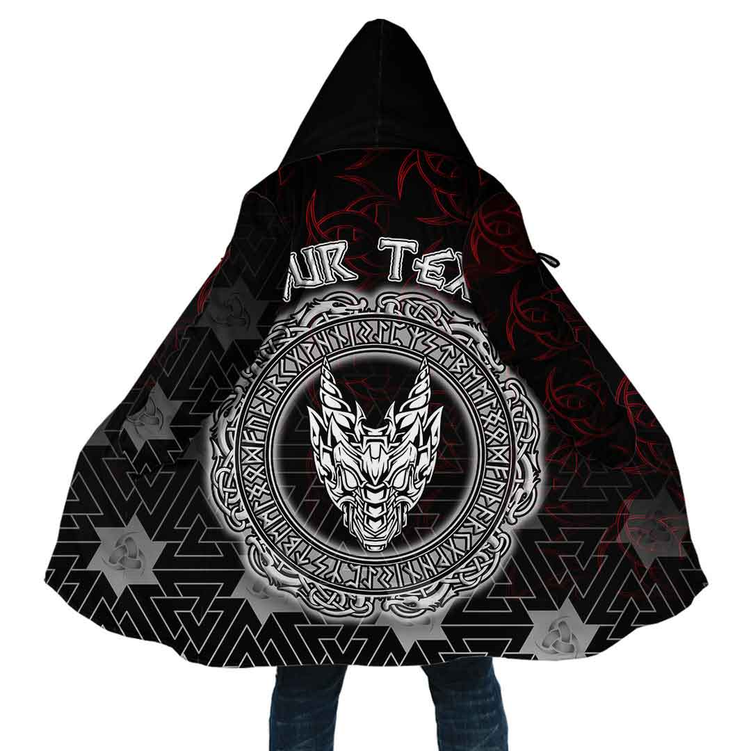 Custom Viking Hooded Coat Abstract Horned Dragon Special Style