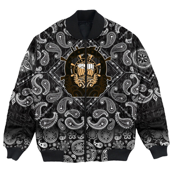 Viking Bomber Jacket Ancient Vessel ShishLogo with Bandana Paisley Style