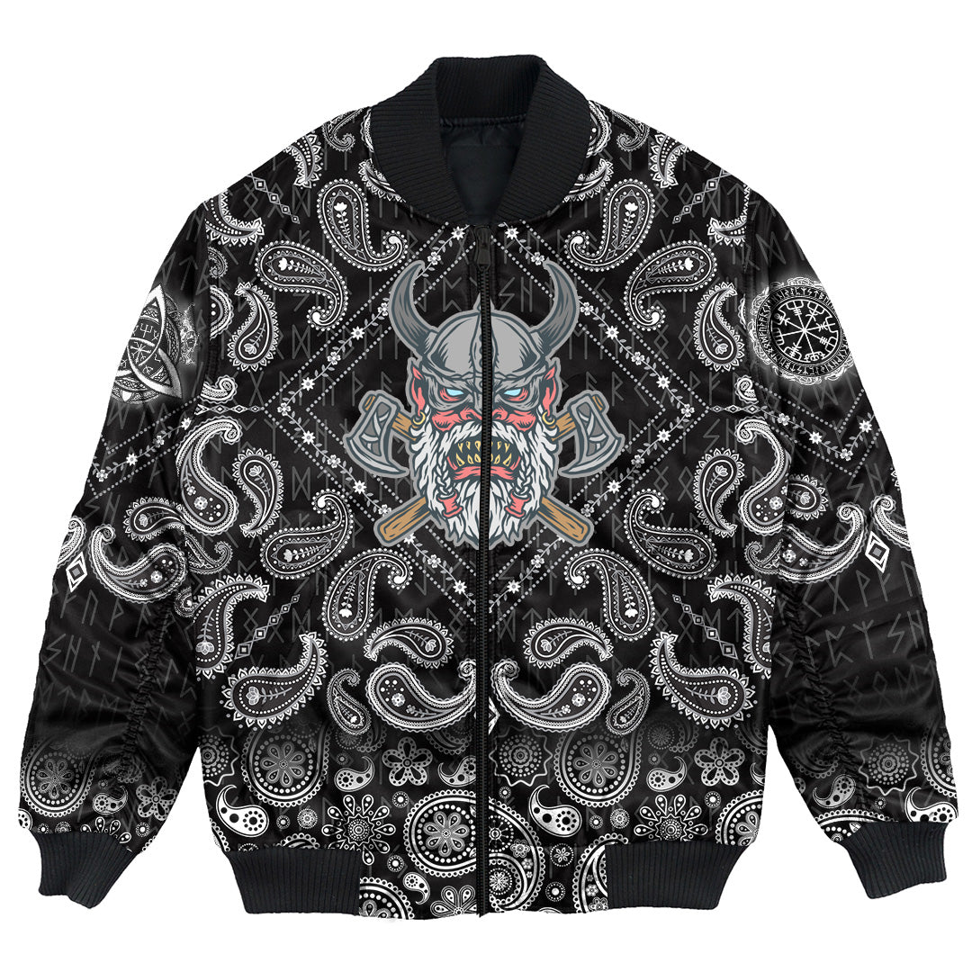 Viking Bomber Jacket Angry Old with Bandana Paisley Style