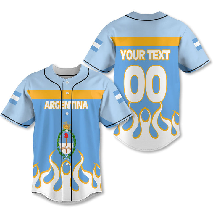 Argentina Baseball Jersey Flag & Coat Of Arms Fire Hockey Style