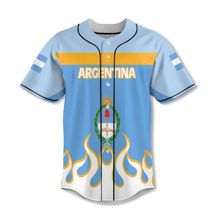 Argentina Baseball Jersey Flag & Coat Of Arms Fire Hockey Style
