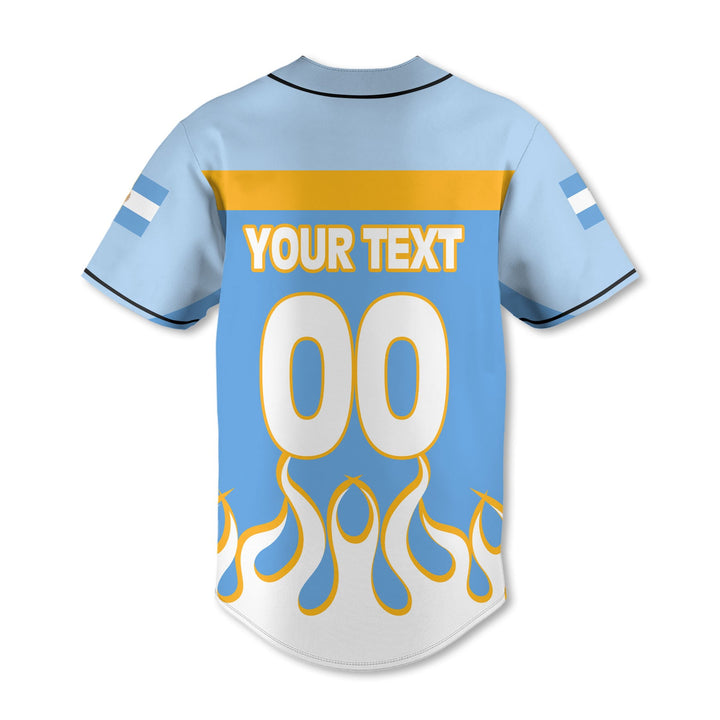 Argentina Baseball Jersey Flag & Coat Of Arms Fire Hockey Style